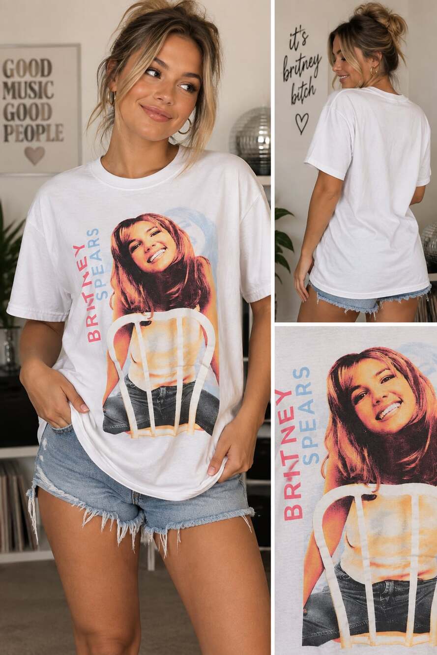 Britney Spears Graphic T-Shirt Size L White Chair Photo